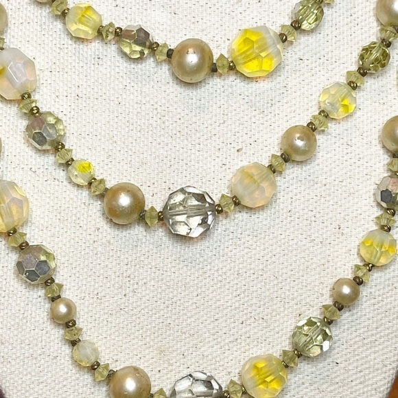 Vendome Yellow & Grey Aurora Borealis Crystal & Pearl Beaded Long Wrap Necklace - Picture 3 of 10